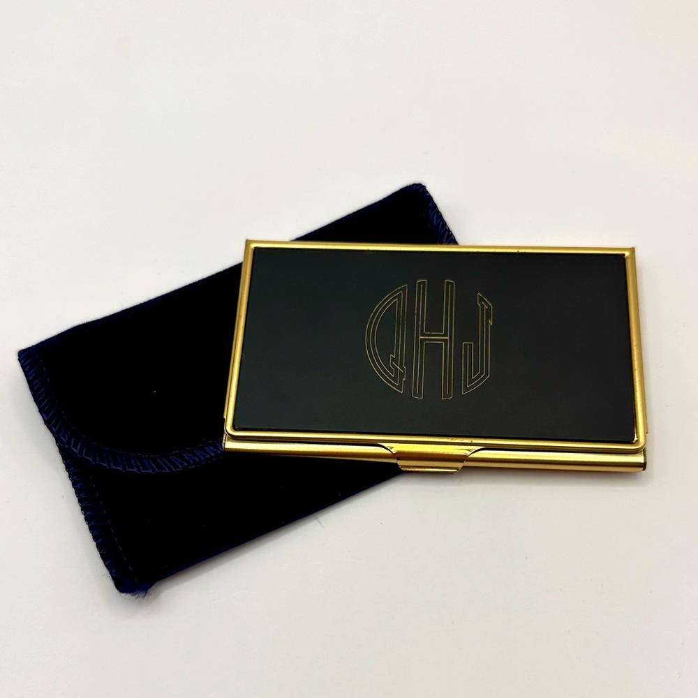 Pierre Cardin Business Card Holder Black Golden Metal Engraved 3.6” x 2.2”
